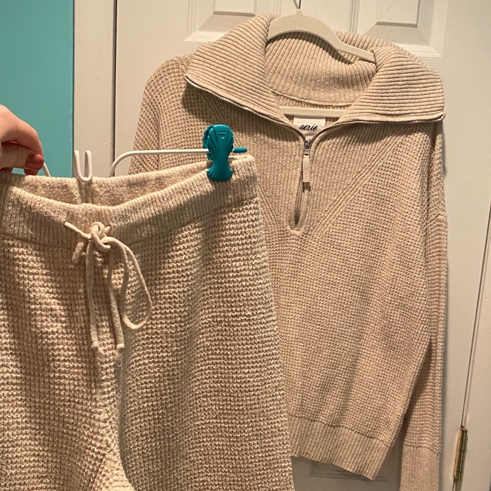 Aerie Cream Knit Half-Zip Sweater